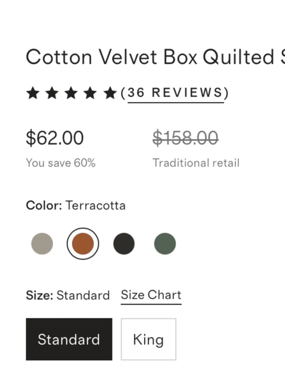 Cotton Velvet Box Quilted Sham Set New! Queen Standard Terracotta